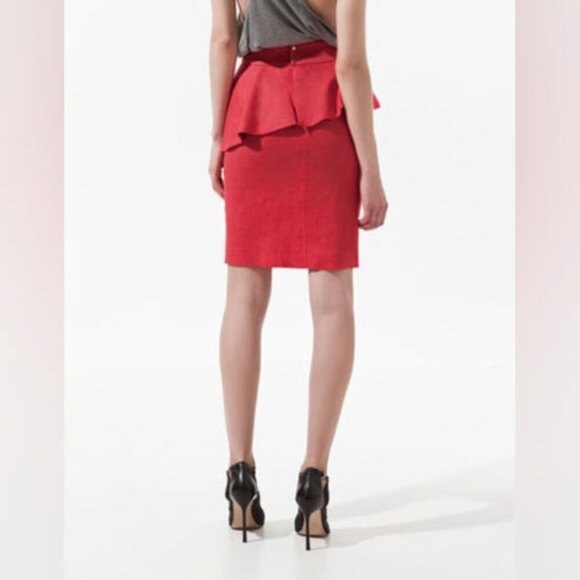 Zara Linen Beach Vacation Coastal Ruffle Frill Pencil Red Orange Skirt XS - Picture 2 of 9